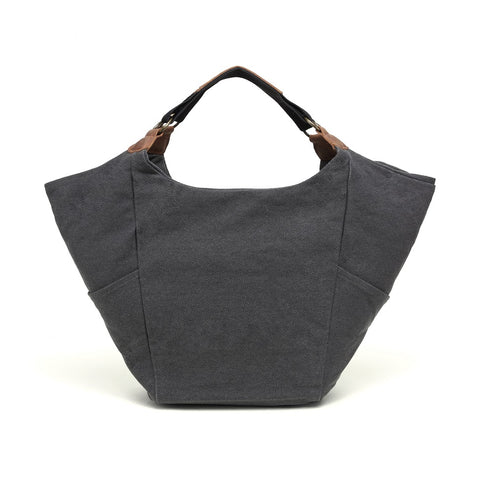 Cotton Linen shoulder bag (large)with leather trim