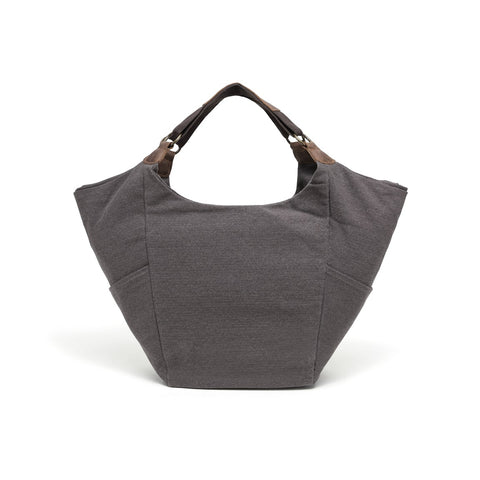 Cotton Linen shoulder bag (large)with leather trim