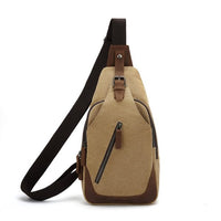 canvas sling bag with leather trim
