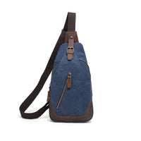 canvas sling bag with leather trim
